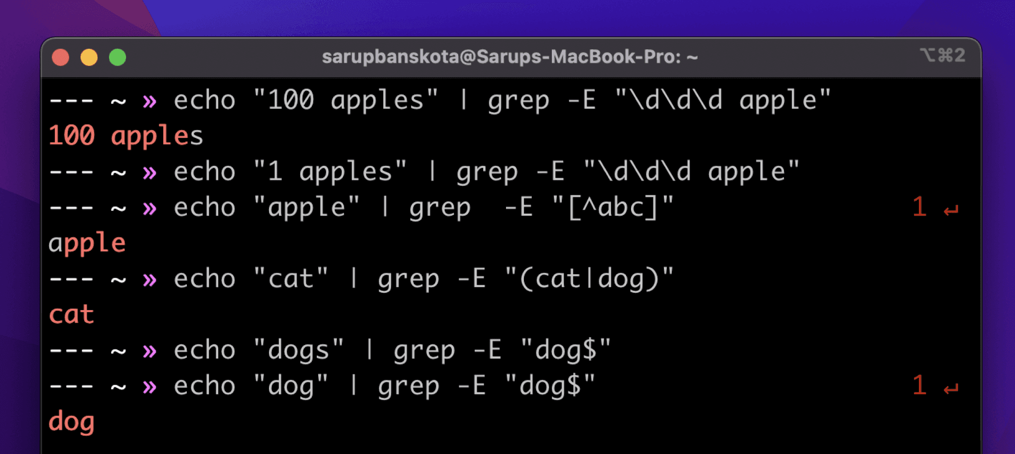 Example grep commands